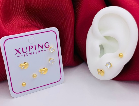 Topo Trio Dorado Corazón Cruz, circon, c